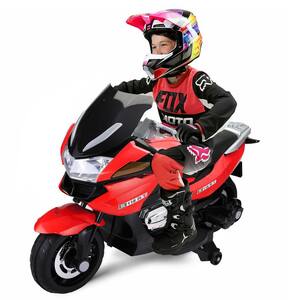 12-Volt Kids Motorcycle Electric Ride on Toy Motorbike Vehicle with Training Wheels, Red