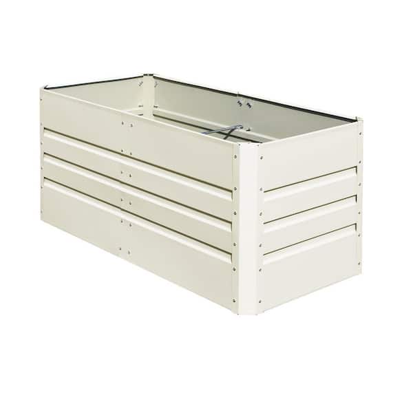 Beige White Metal Galvanized Deep Root Raised Planter Box for Plants (48 in. L x 24 in. W x 24 in. H)