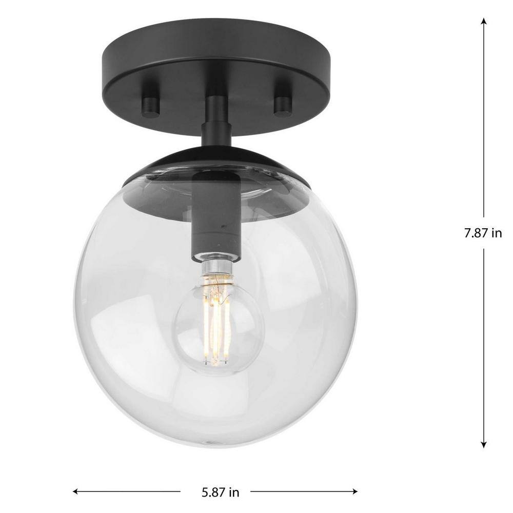 Matte Black Glass Globe Semi-Flush Mount Light