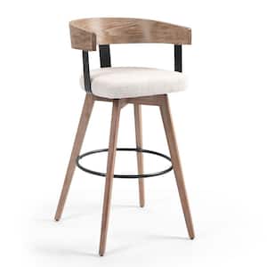 Beck 28in. Beige Wood Bar Stool with Linen Fabric Seat 1 (Set of Included)