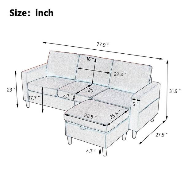 GODEER 109 in. W 4-Piece Polyester Sectional 3-Seaters Sofa with Reversible  Chaise, Storage Ottoman, 2-Small Pillows in Gray W487S00040LXL - The Home  Depot