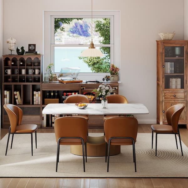 Set of 6 Modern Comfortable Upholstered Artificial Leather Dining Chair for Kitchen Dining Room, Coffee Brown