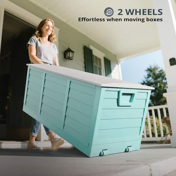 Karl home 75 Gal. Green Plastic Foldable Deck Box Outdoor Indoor