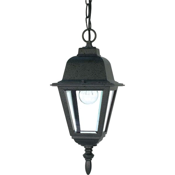 SATCO 1-Light Outdoor Textured Black Hanging Lantern with Clear Glass Shade