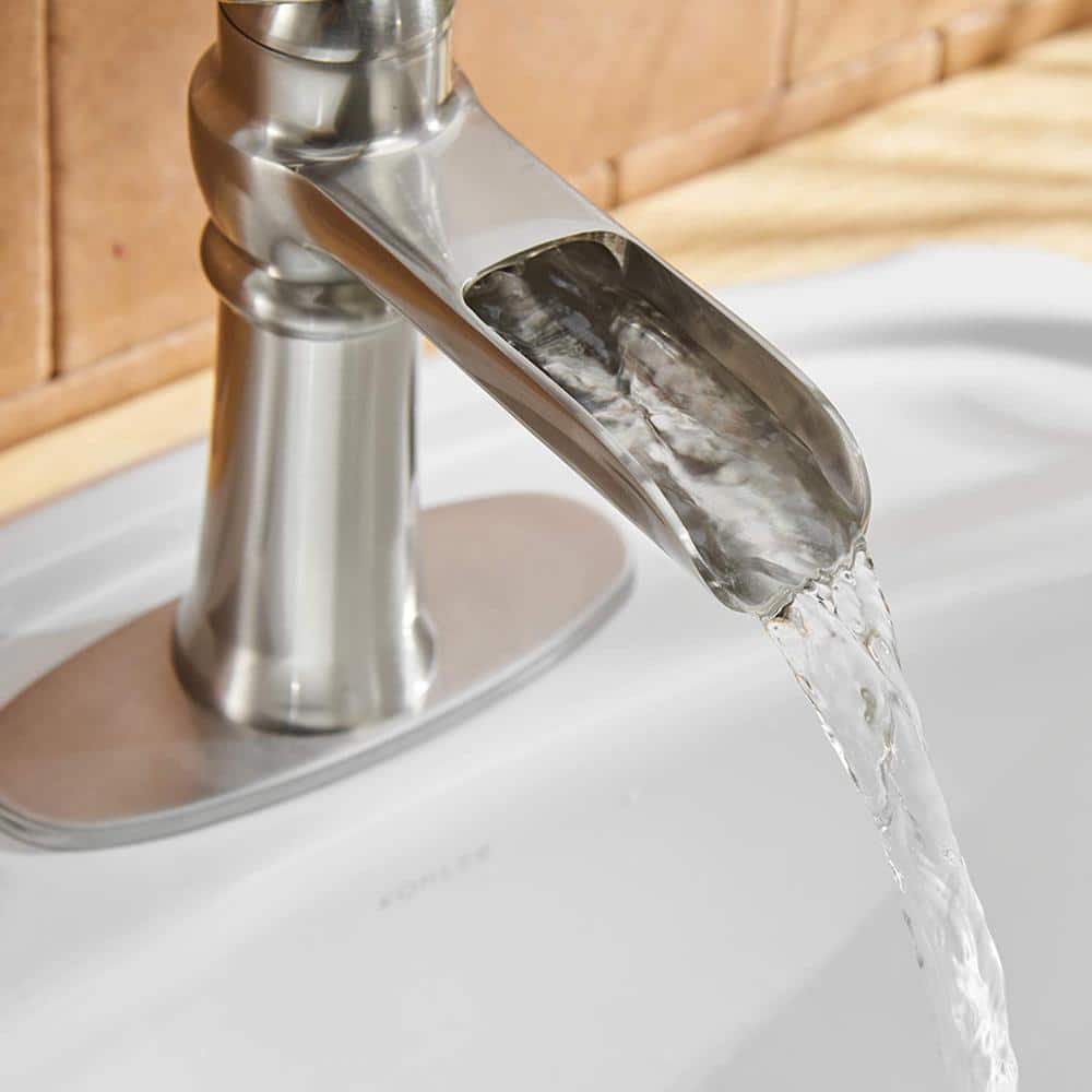 Brushed Nickel Single-Handle Waterfall Bathroom Faucet