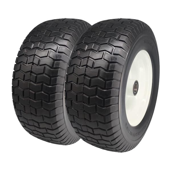 Ogracwheel 16 in. x 6.50 in. 8 Flat Free Turf Lawn/Garden Tire, 3/4 x 5/8 Bearings, 3 in. Center Hub, Set of 2