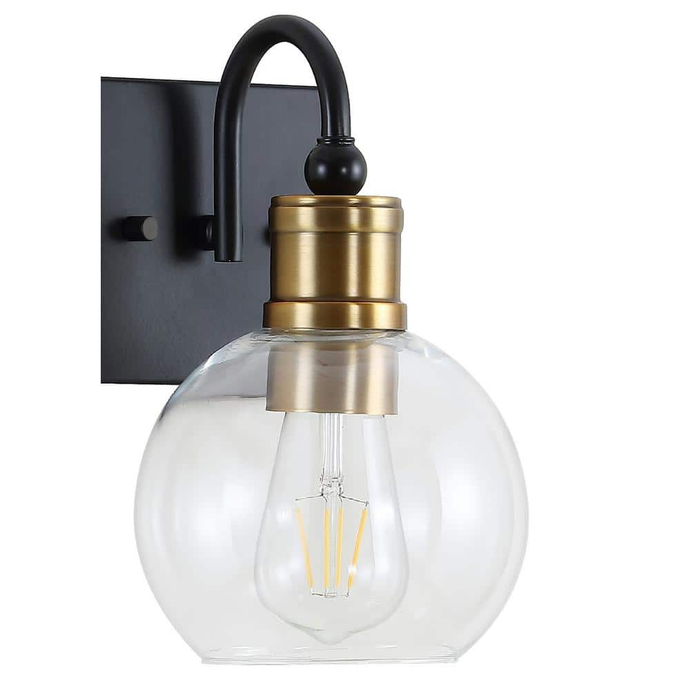 Marais 5.88" Black Iron and Clear Glass Rustic Vintage LED Vanity Light
