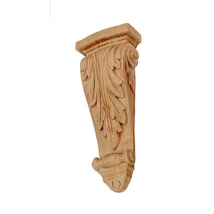 11-1/4 in. x 4-3/8 in. x 2-1/4 in. Unfinished Small Hand Carved North American Solid Cherry Acanthus Leaf Wood Corbel
