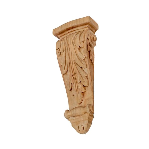 American Pro Decor 11-1/4 in. x 4-3/8 in. x 2-1/4 in. Unfinished Small Hand Carved North American Solid Cherry Acanthus Leaf Wood Corbel