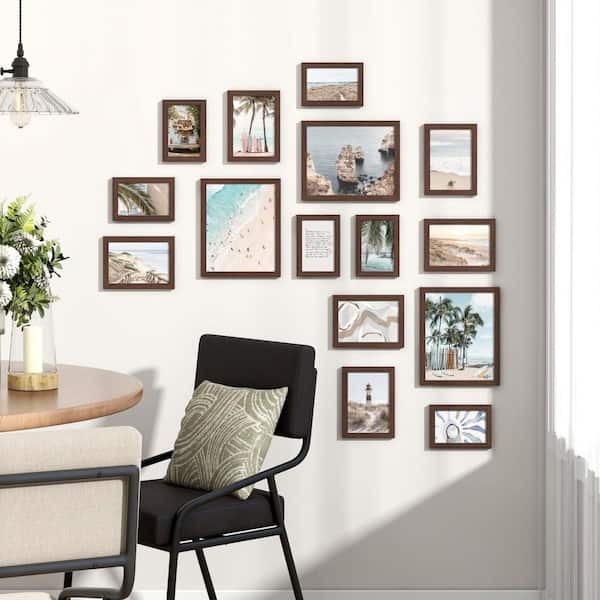 Family 8 x 10 Brown Wood Hanging Picture Frame Set of 15