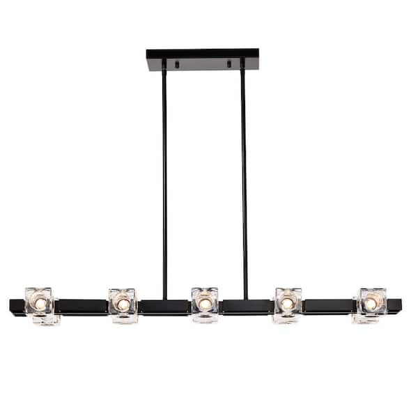 10-Light Black Integrated LED Crystal Rectangle Chandelier for Dining Room Lobby and Kitchen (10 x G9 Bulbs Included)