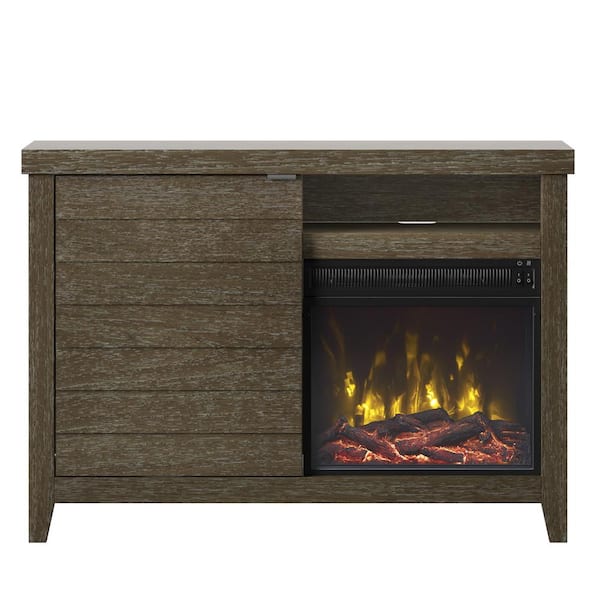 Twin Star Home 42 in. Media Mantel Freestanding Electric Fireplace with Louvered Door in Hooper Oak