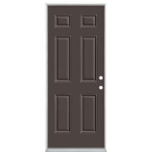 32 in. x 80 in. 6-Panel Left Hand Inswing Painted Steel Prehung Front Exterior Door No Brickmold