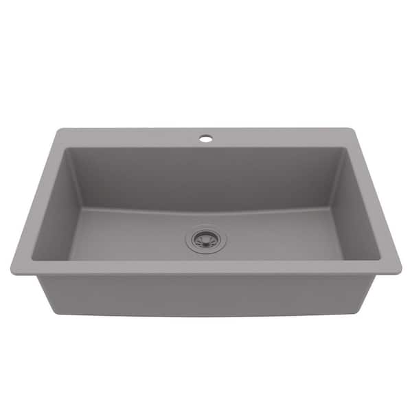 QT-812 Quartz/Granite 33 in. Large Single Bowl Drop-In Kitchen Sink in Grey