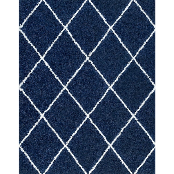 Tayse Rugs Jersey Shag Diamond Navy 4 ft. x 6 ft. Indoor Area Rug