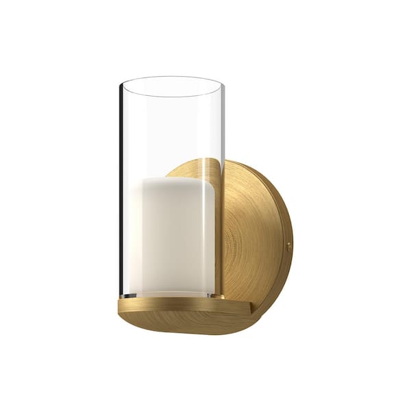KUZCO Birch 3 in. 1 Light 11-Watt Brushed Gold/Clear Integrated LED Wall Sconce