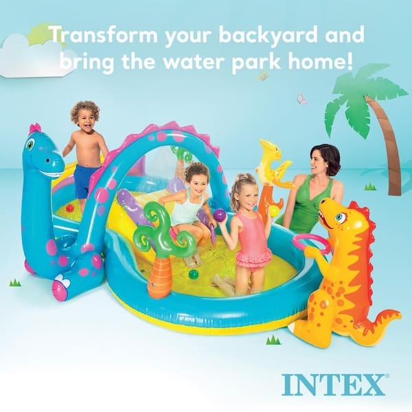 Intex 11 ft. x 7.5 ft. x 44 in. Dinoland Play Center Kiddie Inflatable Swimming Pool 57135EP The Home Depot