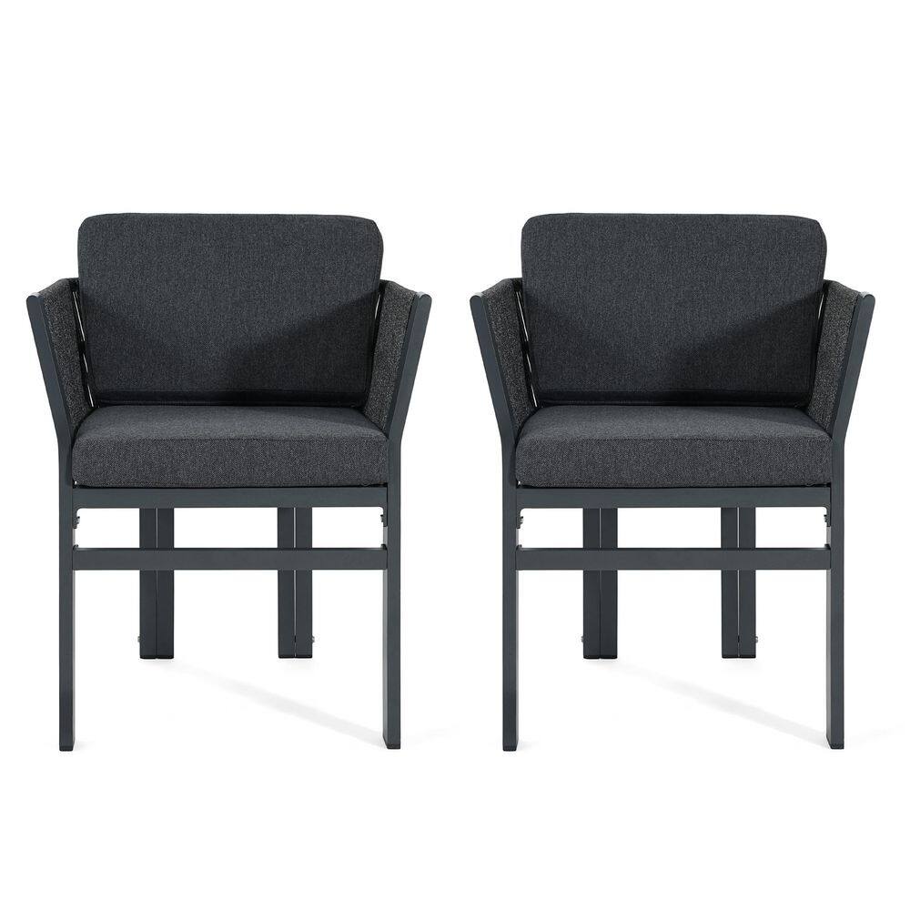Grey Aluminum Frame with Padded Cushion and Rattan Accent Outdoor Dining Chair Set of 2 in Grey price history on PriceWatchPro