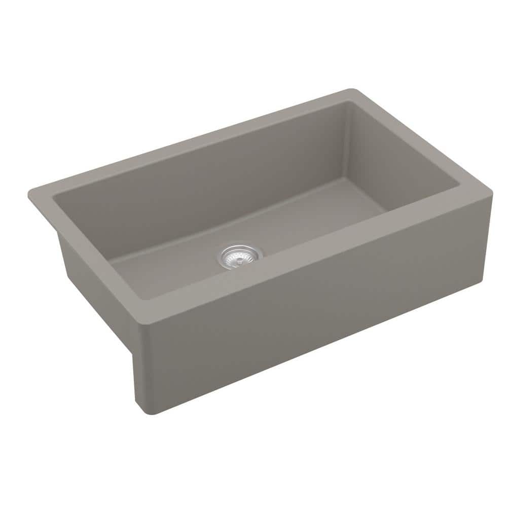 Concrete Gray Quartz Farmhouse Single Bowl Kitchen Sink