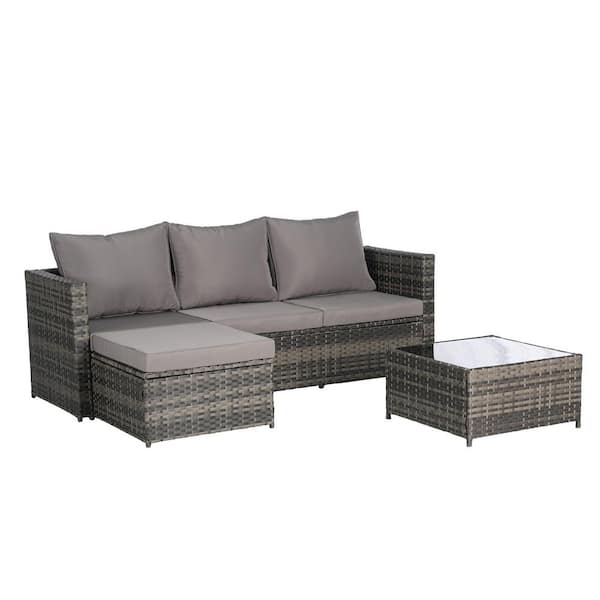 Unbranded 2-Piece Wicker Patio Conversation Set with Dark Gray Cushions Outdoor Sectional L-Shaped with Ottoman Coffee Table