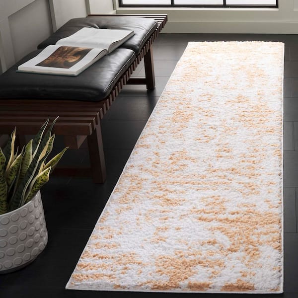 Rumi Shag 2 ft. x 8 ft. Gold/Ivory Modern Distressed Runner Rug