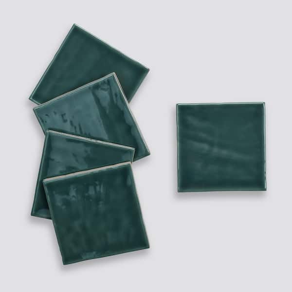 Sample-Marin 4 in. x 4 in. Glossy Ceramic Wall Tile Sample in Ocean Teal