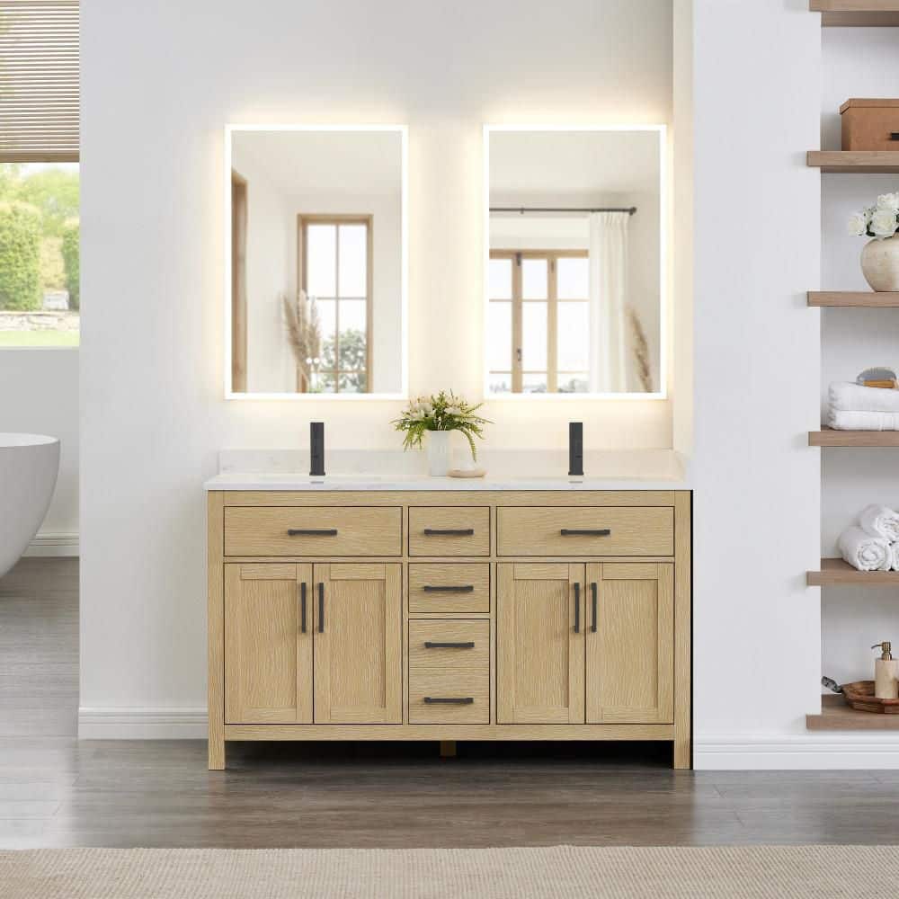 Beckett 60 in. Double Freestanding Whitewashed Oak Bath Vanity with Top price history on PriceWatchPro