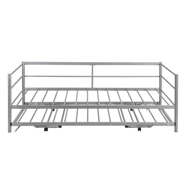 wetiny Silver Twin Size Daybed with Adjustable Trundle Pop Up Trundle