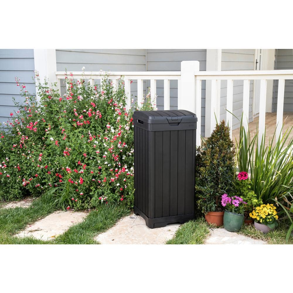 Baltimore Black Plastic Outdoor Trash Can with Pull-out Drawer