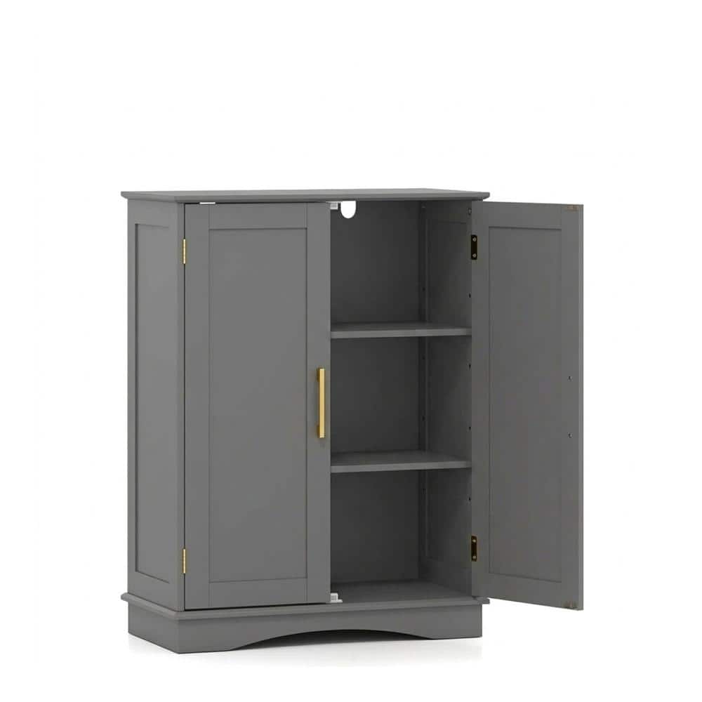 Bathroom Floor Storage Cabinet with 2 Doors Golden Handles Arched Base and Adjustable Shelf