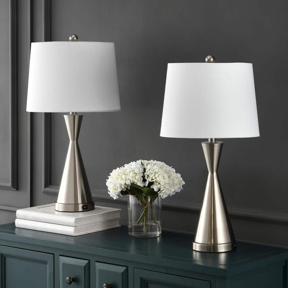 Colton Nickel Iron LED Table Lamp Set with USB Ports