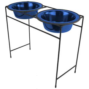 Modern Double Diner Feeder with Stainless Steel Cat/Dog Bowls, Sapphire Blue