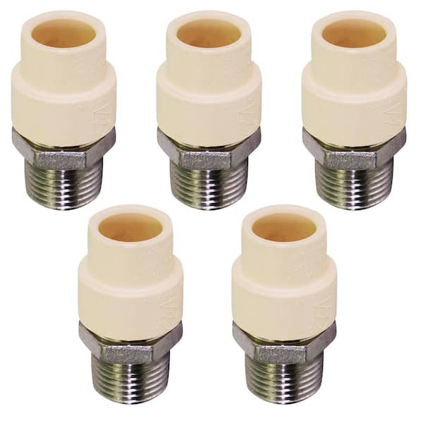 PLUMBFLEX 1 in. MIP x 1 in. Lead Free Stainless Steel CPVC Adapter Pipe Fitting (5-Pack)