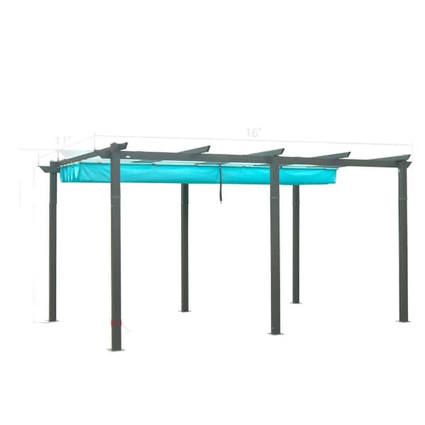 10 ft. x 16 ft. Outdoor Living Outdoor Retractable Pergola with Weather-Resistant Canopy Aluminum in Blue