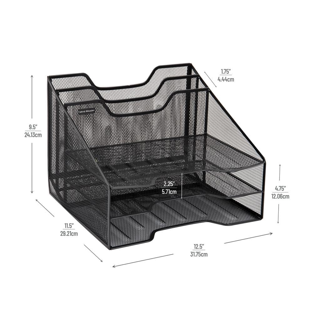 Black Metal Mesh 5-Compartment Stackable Letter Tray Organizer, 2-Pack