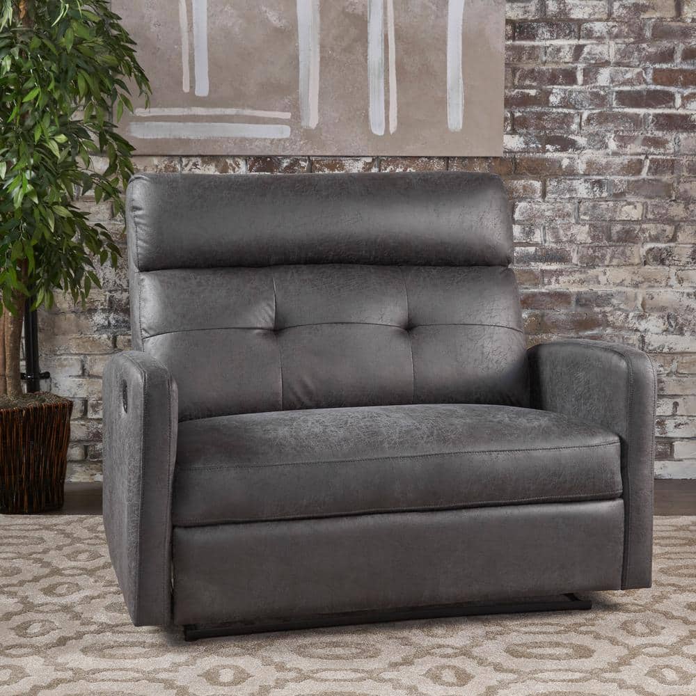 Slate Gray Microfiber 2-Seater Recliner with Wood Frame