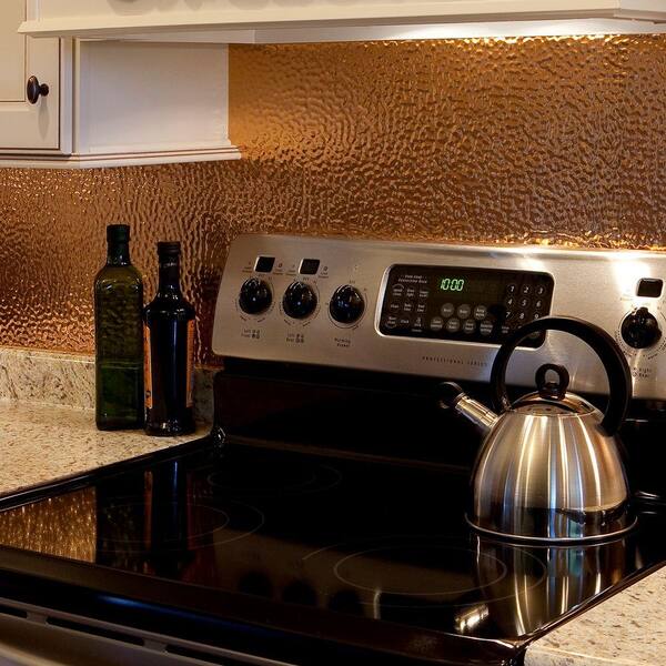 Fasade 18 in. x 24 in. Polished Copper Hammered PVC Decorative Backsplash Panel