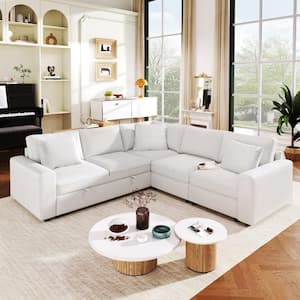 100 in. Square Arm 5-piece L Shaped Linen Modern Sectional Sofa with Thick Backrest and Seat Cushions in Beige