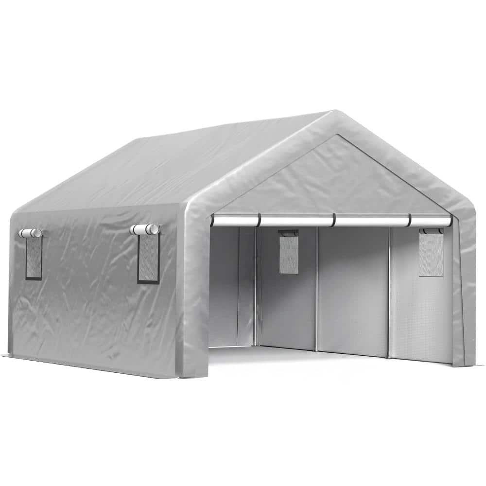 13 ft. x 21 ft. Gray Portable PE Carport with Roll-Up Door, Ventilation Windows and Steel Frame price history on PriceWatchPro