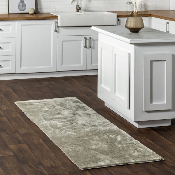 Loni Solid Machine Washable Shag Beige 3 ft. x 10 ft. Runner Rug