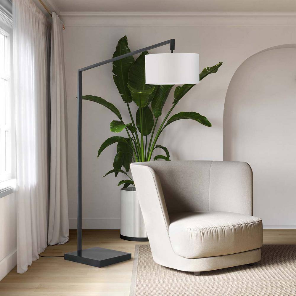 Matte Black Arc Floor Lamp with Marble Base - 75" Height