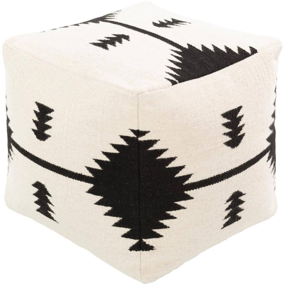 Livabliss Omar Cream Rustic 18 in. L x 18 in. W x 18 in. H Wool and Cotton Pouf