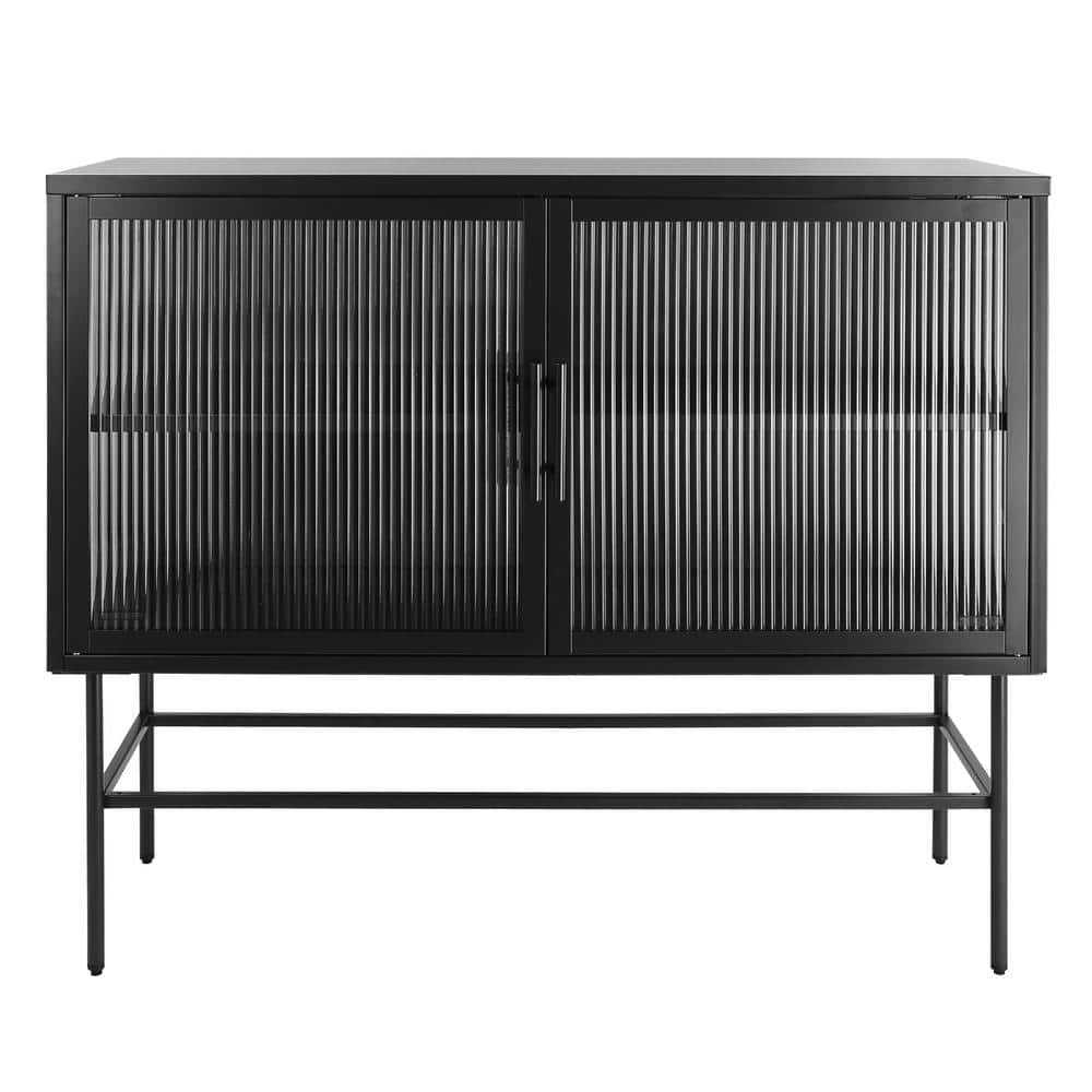 43.31 in. W x 14.96 in. D x 35.75 in. H Black Linen Cabinet with 2 Fluted G