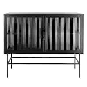 43.31 in. W x 14.96 in. D x 35.75 in. H Black Linen Cabinet with 2 Fluted Glass Doors and Adjustable Shelf