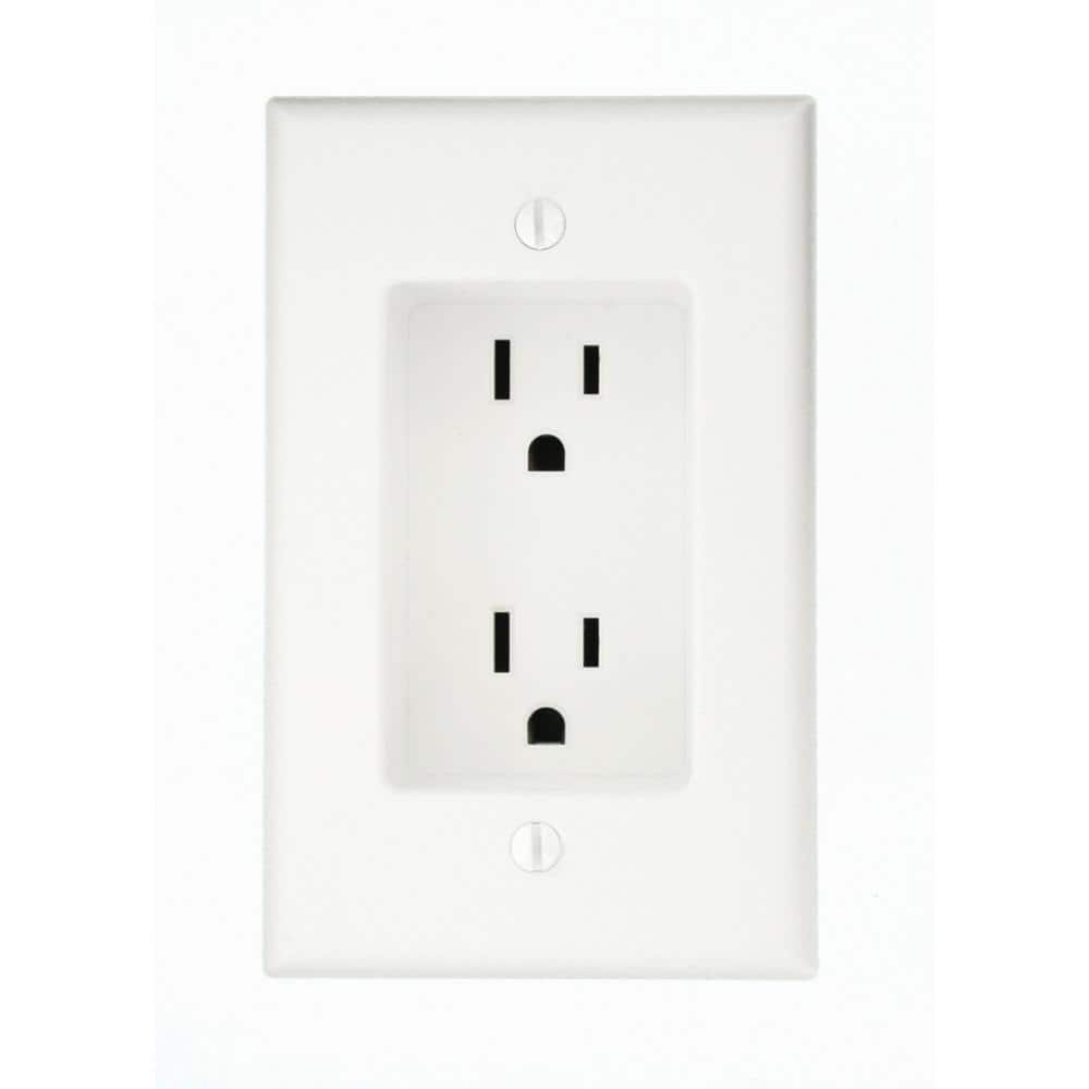 Power Outlet White 15 Amp 1 Gang Recessed Duplex Wall Mount Paintable Durable US 