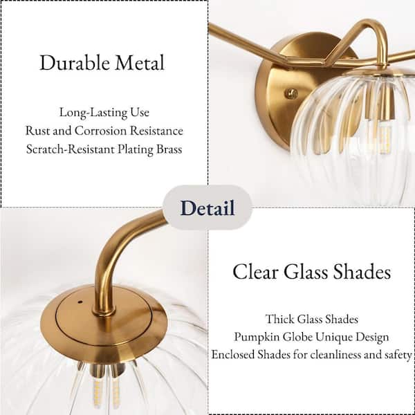 LNC Modern 23.6 in. 3-Light Plated Brass Vanity Light with