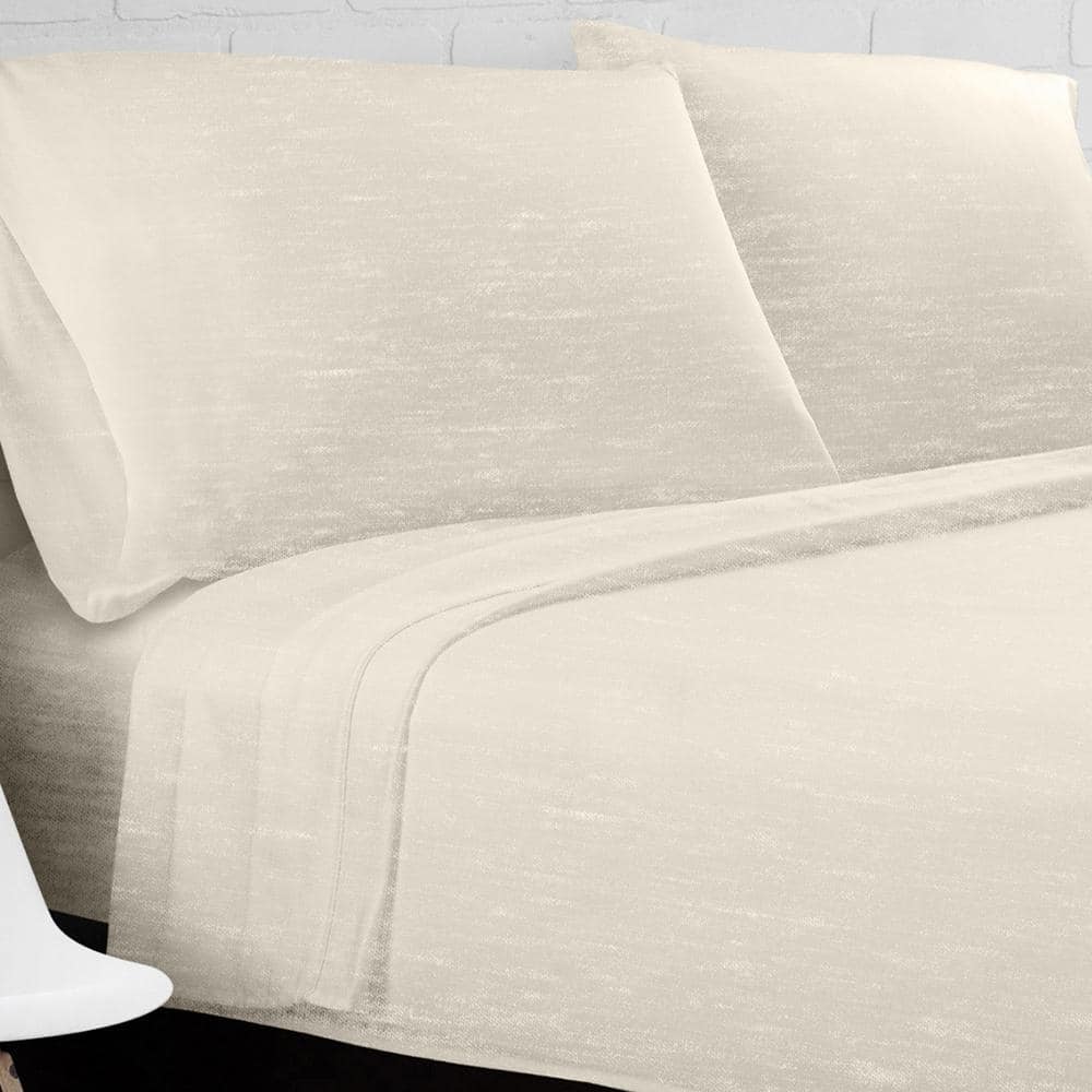 Ivory Heather Jersey Knit Cotton Blend Queen Sheet Set
