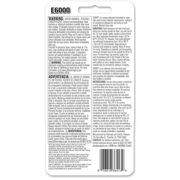 E-6000 Industrial Strength Glue Adhesive Tube, 1/2-Ounce : : Tools  & Home Improvement