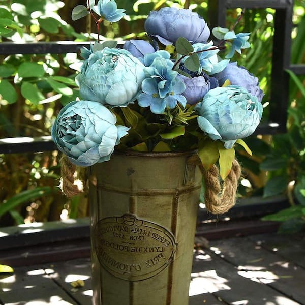 19.7 in. Blue Indoor Artificial Peony Flower 2-Bouquets, Mixed Blue  Z07WFMFH6C - The Home Depot
