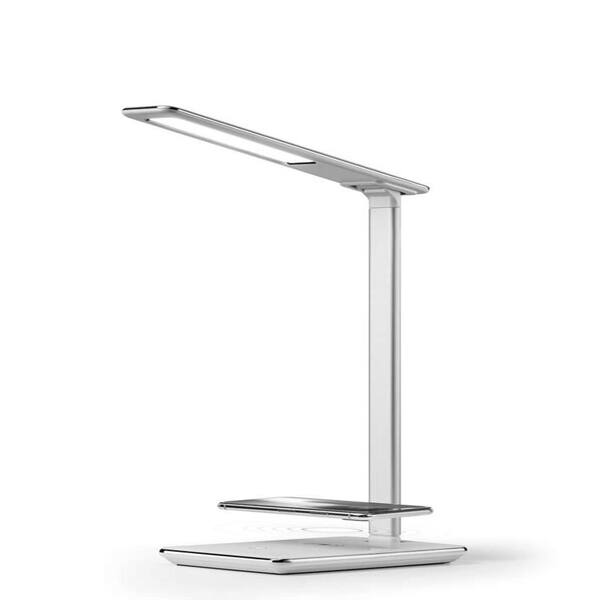 Merkury Innovations 16 in. White LED Desk Lamp with Qi Wireless Charger, USB Charger, Dimmer, Adjustable Arm and Base and Touch Activation
